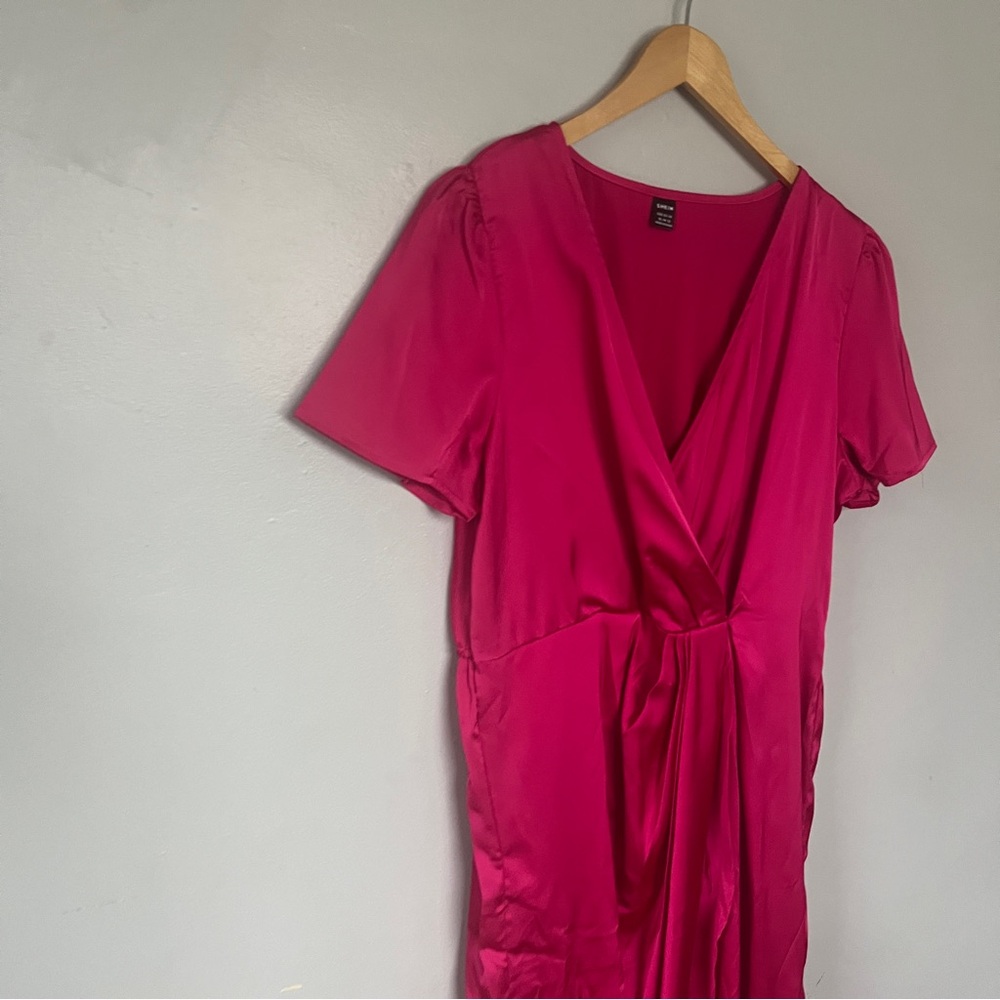 SHEIN Women's Satin Wrap dress - Deep Pink - Picture 4 of 10